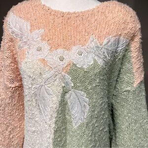 Vintage Colorblock Puff Knit Grannycore Sweater Fairy Cottage Floral 24W (3X)